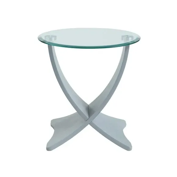Round Side Table with Curved Design - Grey, Glass