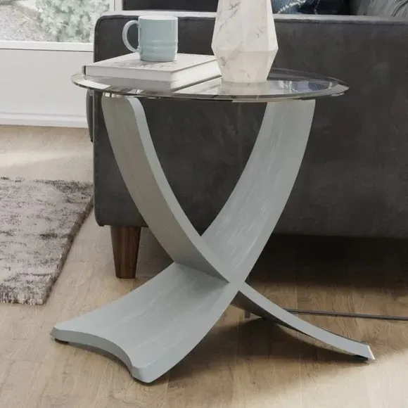 Round Side Table with Curved Design - Grey, Glass image
