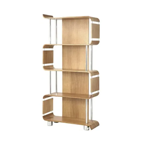 Tall Bookshelf with Chrome Supports - Oak, Wood