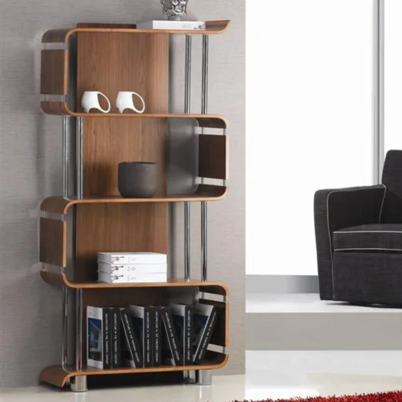 Tall Bookshelf with Chrome Supports - Walnut, Wood