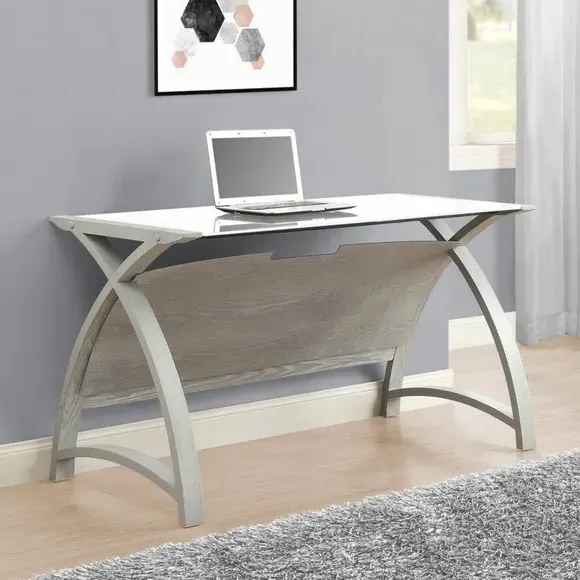 Wide Desk with Curved Design - Grey, Wood Veneer image