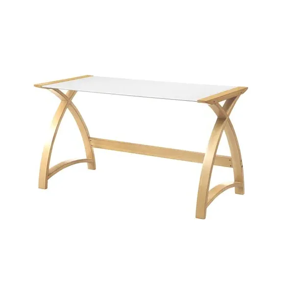 Wide Desk with Curved Design - Oak, Wood Veneer