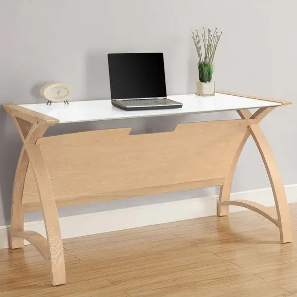 Wide Desk with Curved Design - Oak, Wood Veneer