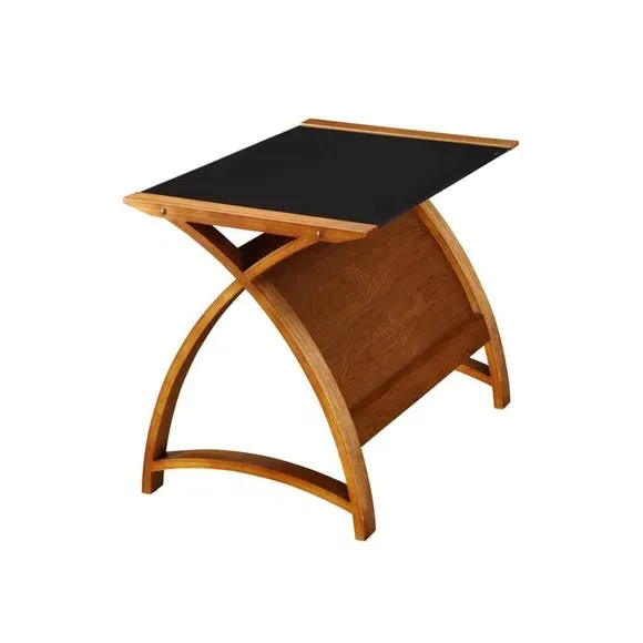 Wide Desk with Curved Design - Walnut, Wood Veneer