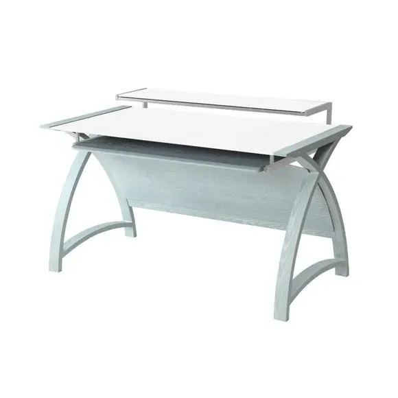 Wide Desk with Monitor Shelf - Grey, Wood Veneer