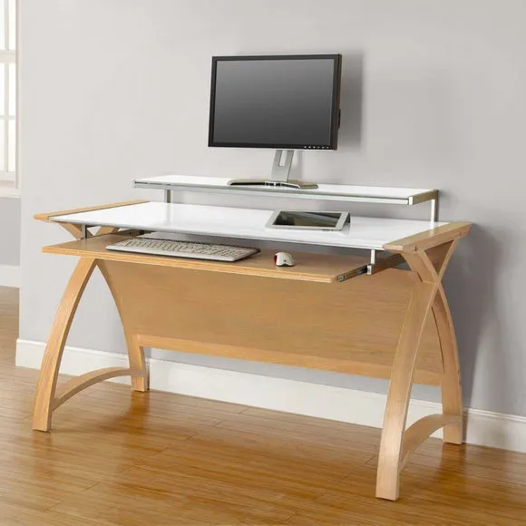 Wide Desk with Monitor Shelf - Oak, Wood Veneer