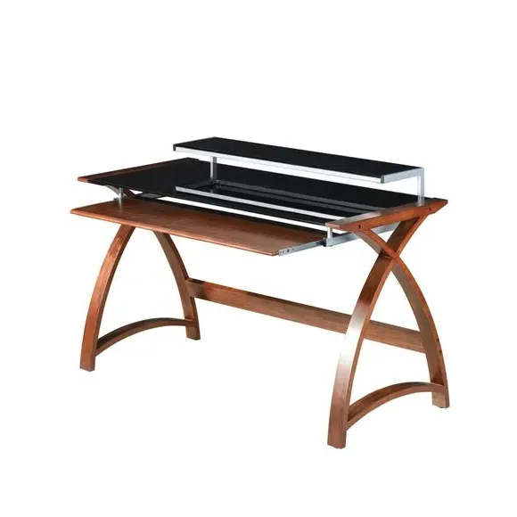 Wide Desk with Monitor Shelf - Walnut, Wood Veneer