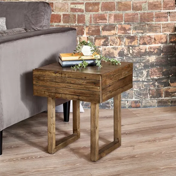 1 Drawer Lamp Table - Brown, Reclaimed Wood image