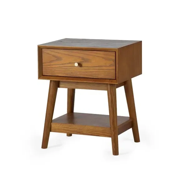 1 Drawer Side Table with Shelf - Medium Wood