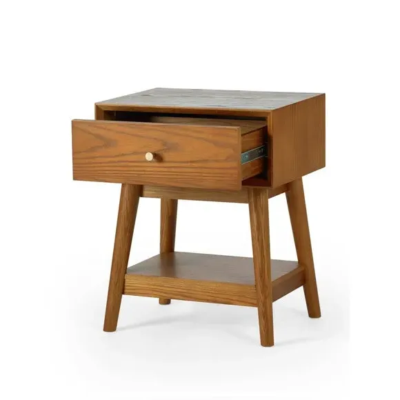 1 Drawer Side Table with Shelf - Medium Wood