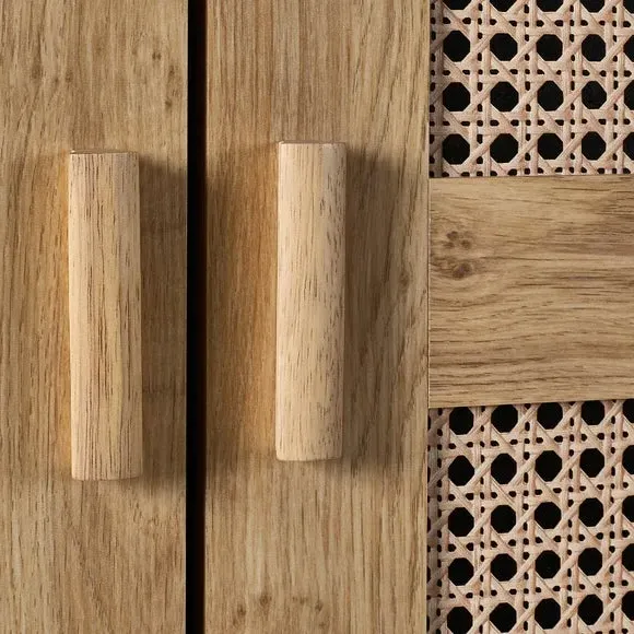 2-Door Wardrobe with Rattan Design - Brown, Oak