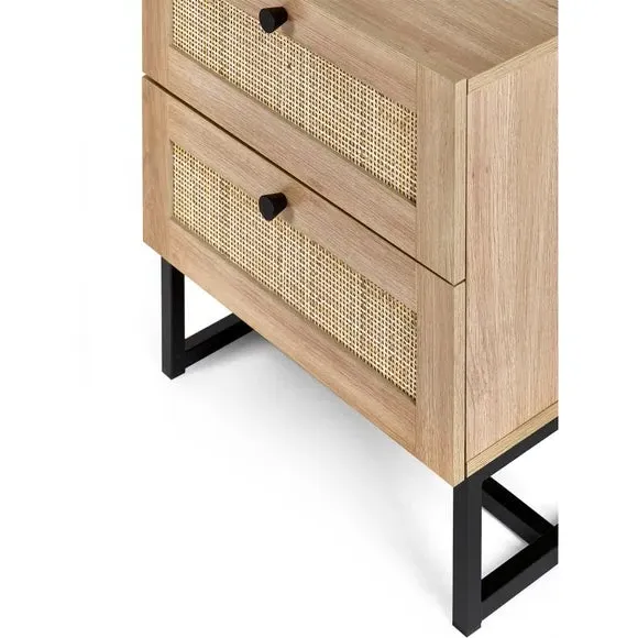 2 Drawer Bedside Table with Rattan - Oak