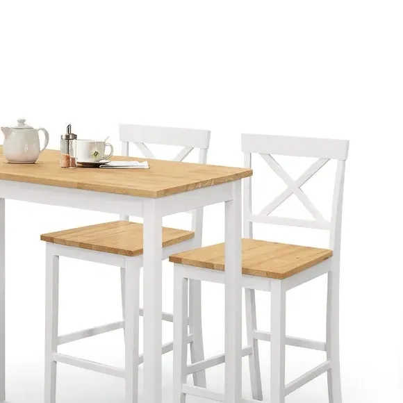 2-Seater Bar Set with Stools - Ivory, Oak