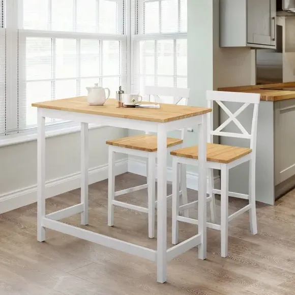 2-Seater Bar Set with Stools - Ivory, Oak image