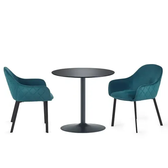 2-Seater Dining Set with Chairs - Black, Metal