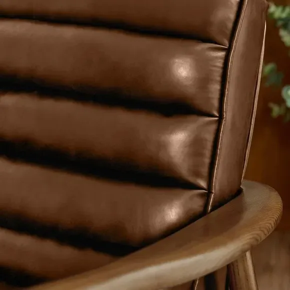 2-Seater Sofa with Ribbed Detail - Brown, Faux Leather