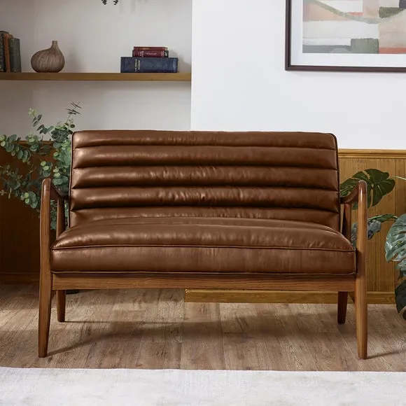 2-Seater Sofa with Ribbed Detail - Brown, Faux Leather image