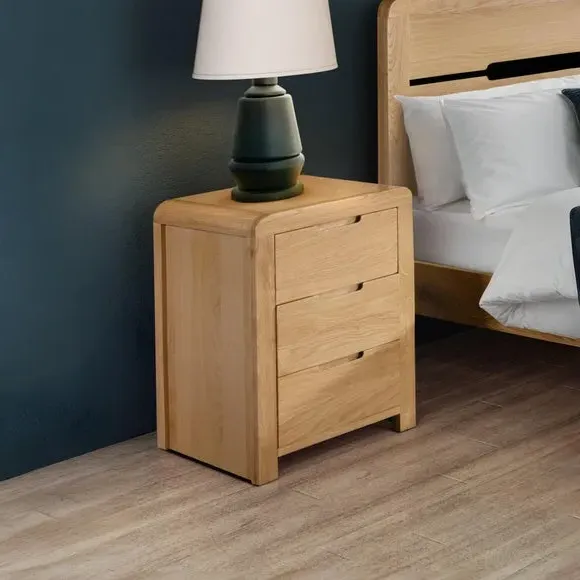 3-Drawer Bedside Table with Curves - Brown, Oak image