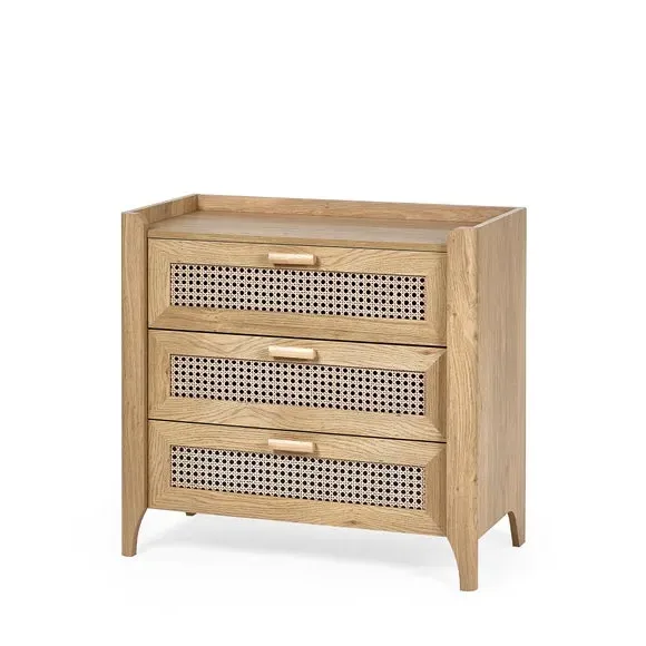 3-Drawer Chest with Rattan Design - Brown, Oak