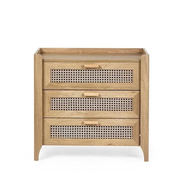 3-Drawer Chest with Rattan Design - Brown, Oak
