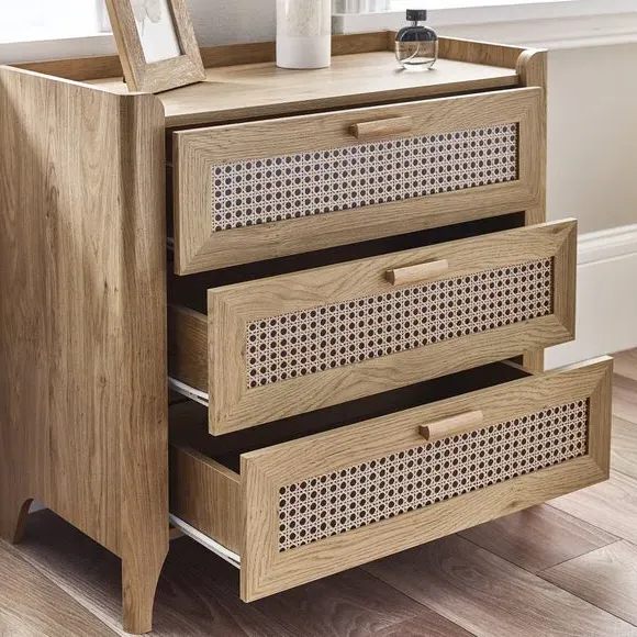 3-Drawer Chest with Rattan Design - Brown, Oak