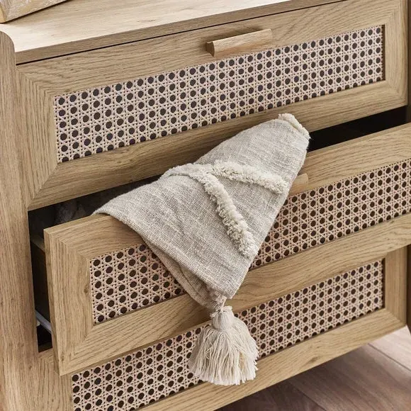 3-Drawer Chest with Rattan Design - Brown, Oak