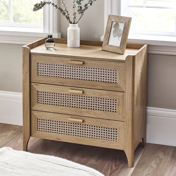 3-Drawer Chest with Rattan Design - Brown, Oak image