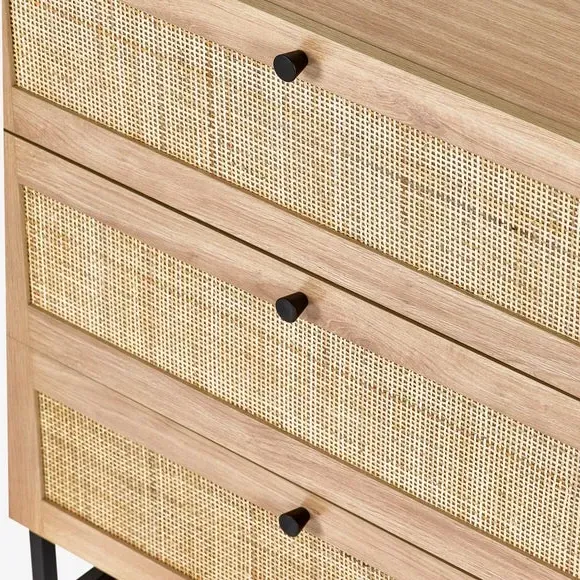 3-Drawer Chest with Rattan Details - Oak