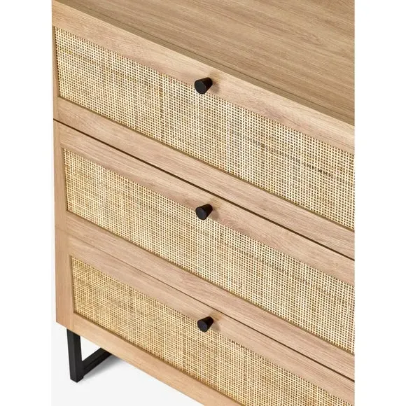 3-Drawer Chest with Rattan Details - Oak