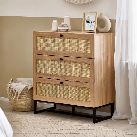 3-Drawer Chest with Rattan Details - Oak image