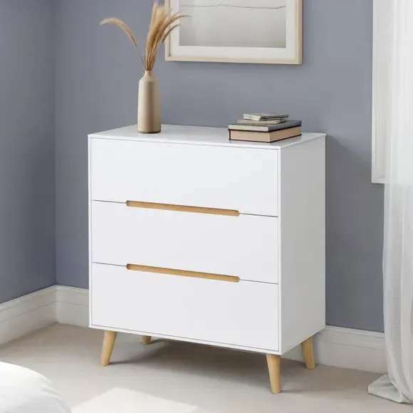 3-Drawer Chest with Tapered Legs - White, Oak image