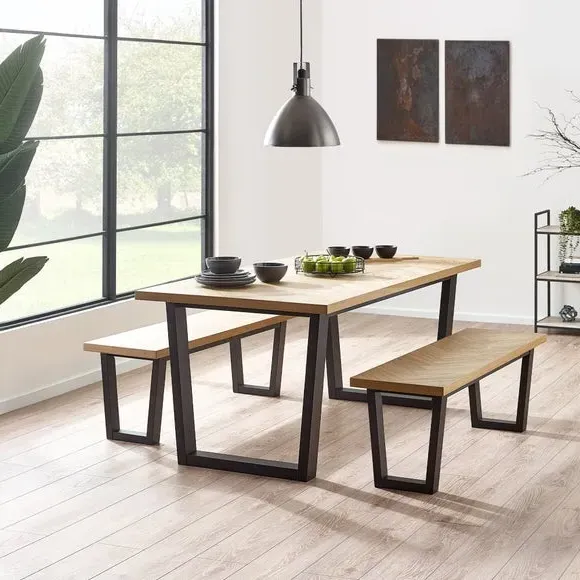 3-Seater Dining Bench - Black, Oak Veneer