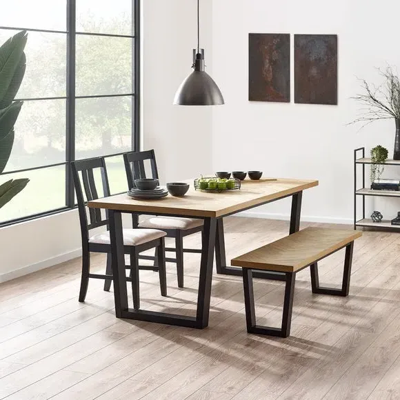 3-Seater Dining Bench - Black, Oak Veneer