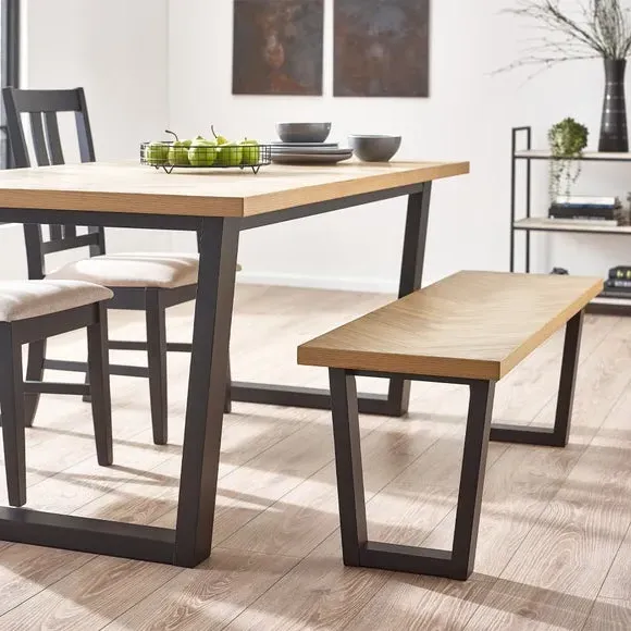 3-Seater Dining Bench - Black, Oak Veneer image