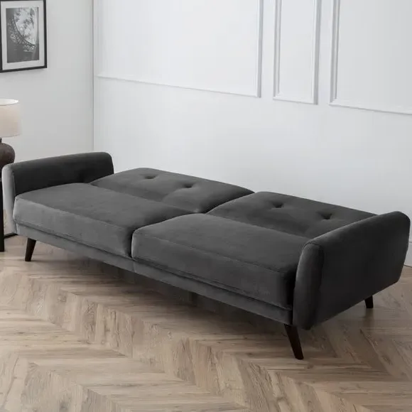 3-Seater Sofa Bed with Click-Clac - Grey, Velvet