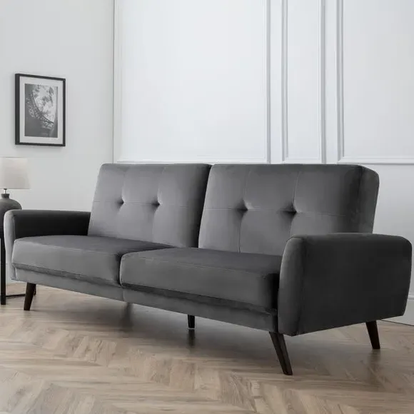 3-Seater Sofa Bed with Click-Clac - Grey, Velvet image