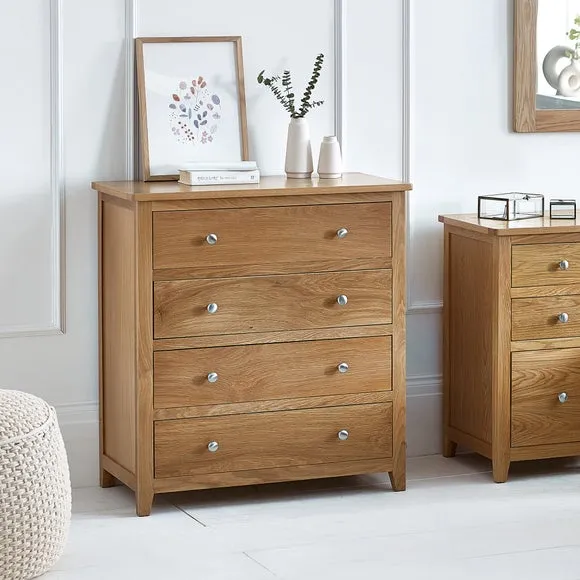 4-Drawer Chest with Silver Knobs - Oak image