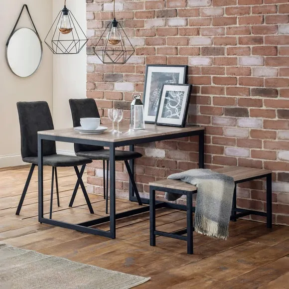 4-Seater Dining Set with Bench - Black, Metal image