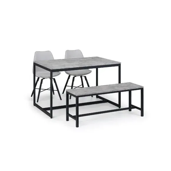 4-Seater Dining Set with Bench - Grey, Metal