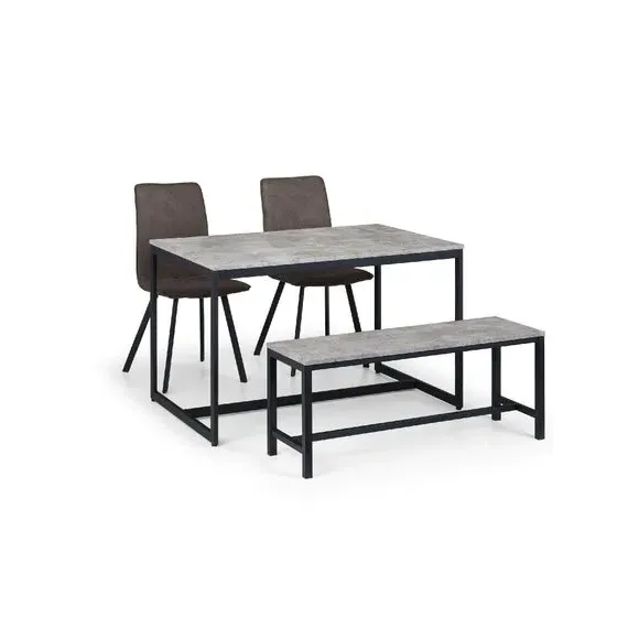 4-Seater Dining Set with Bench - Grey, Metal