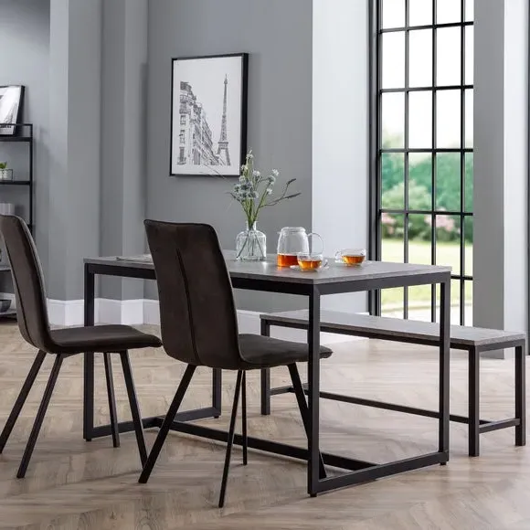 4-Seater Dining Set with Bench - Grey, Metal image