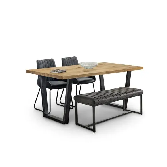 4-Seater Dining Set with Bench - Oak, Solid Wood