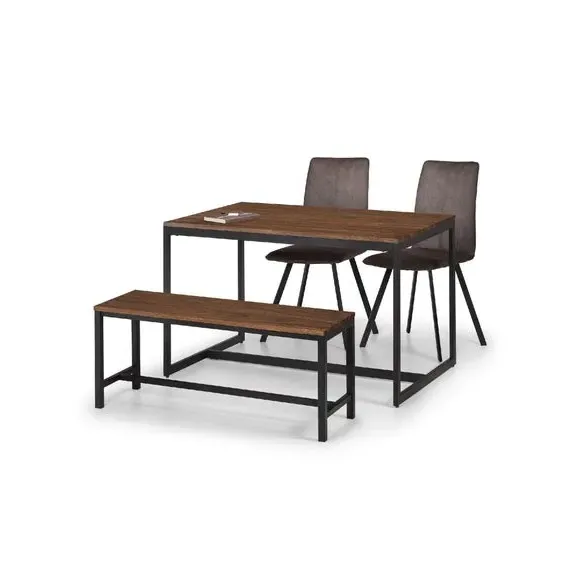 4-Seater Dining Set with Bench - Walnut, Metal image