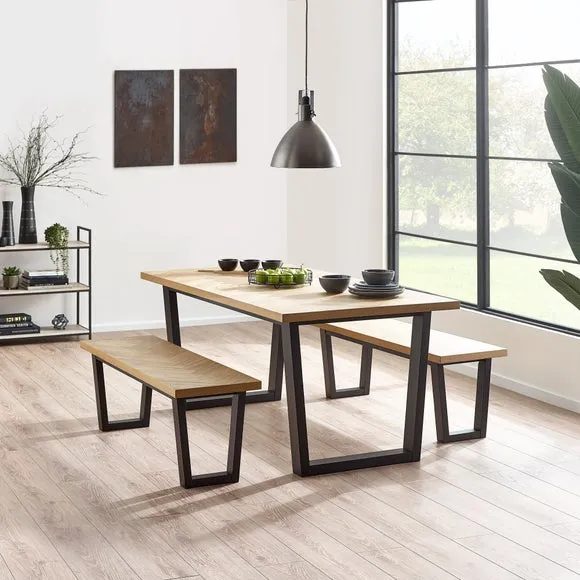 4-Seater Dining Set with Benches - Oak Veneer image