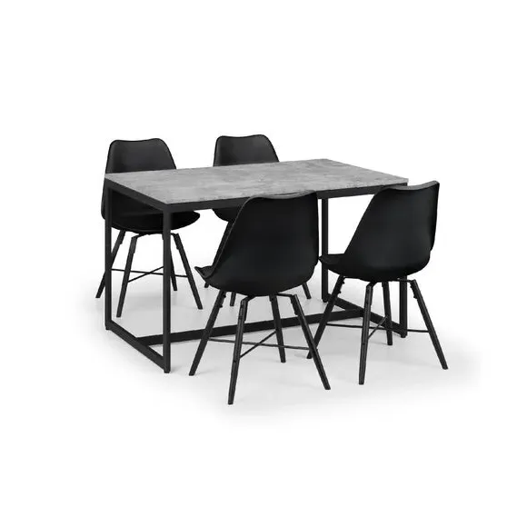4-Seater Dining Set with Chairs - Black, Metal