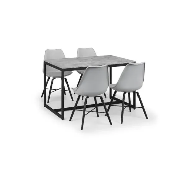 4-Seater Dining Set with Chairs - Grey, Metal