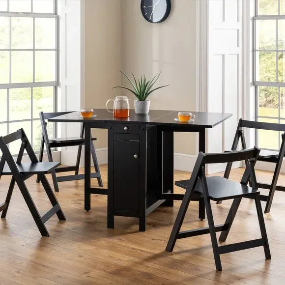 4-Seater Dining Set with Storage - Black, Rubberwood