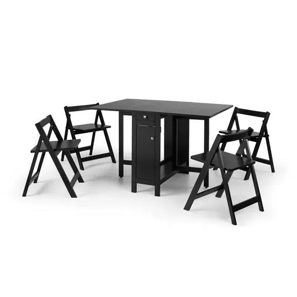 4-Seater Dining Set with Storage - Black, Rubberwood