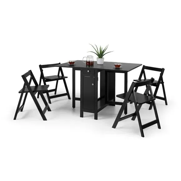 4-Seater Dining Set with Storage - Black, Rubberwood