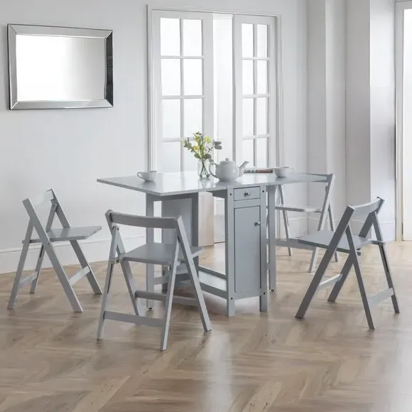 4-Seater Dining Set with Storage - Grey, Rubberwood
